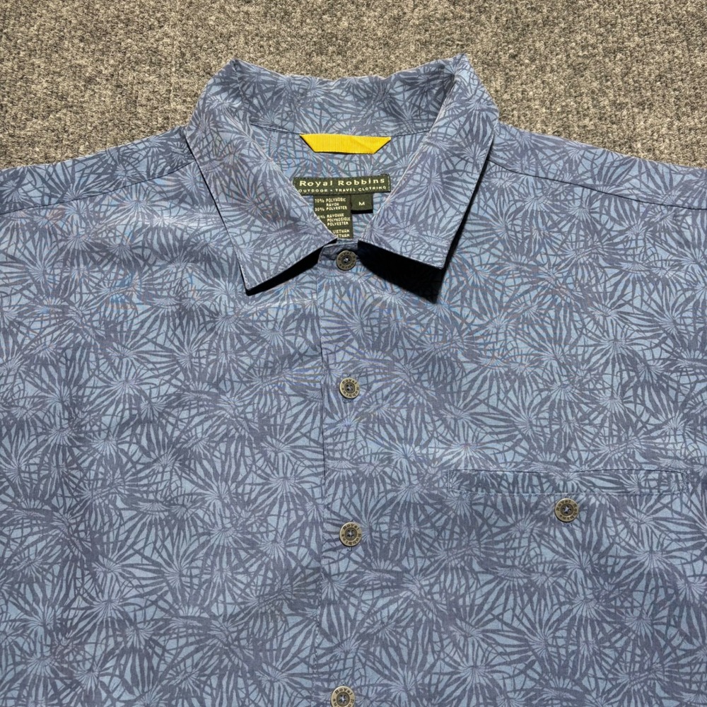 Royal Robbins Mens Blue Palm Leaf Print Short Sleeve Button Down Shirt Size M